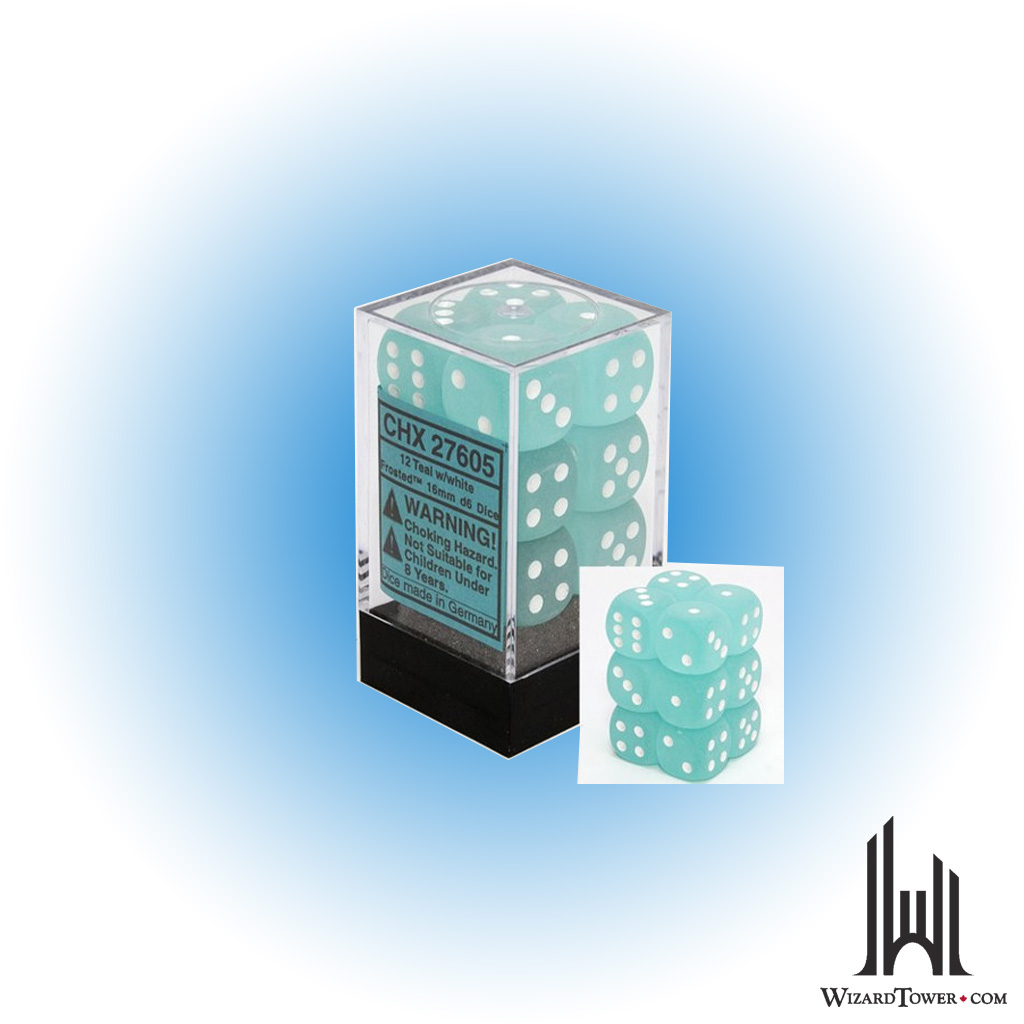 Dice Set - Frosted Teal / White 16mm d6 12ct